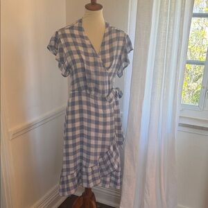 Rails Blue and White Gingham Wrap Midi Dress